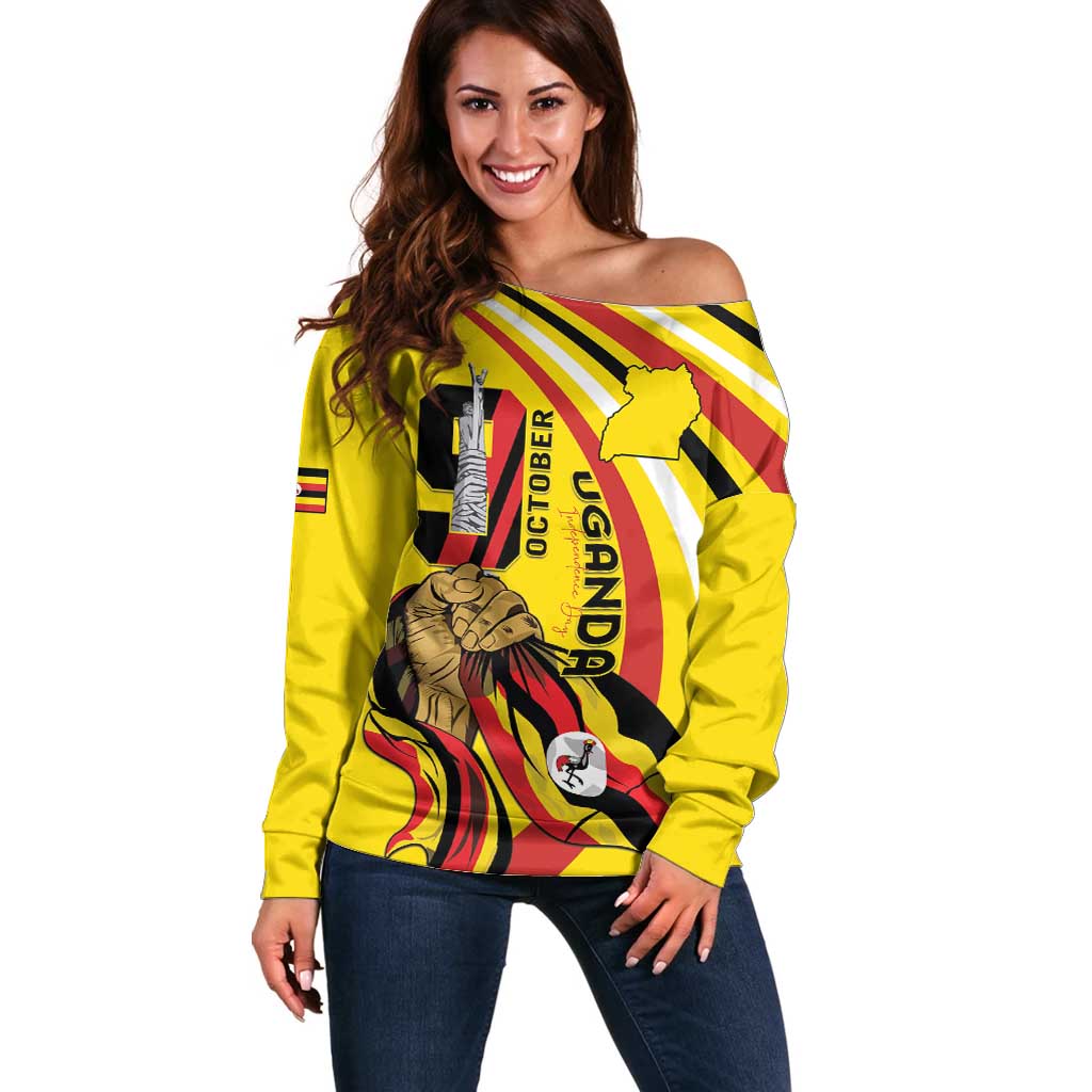 Uganda Off Shoulder Sweater 63rd Anniversary Of Independence - Wonder Print Shop