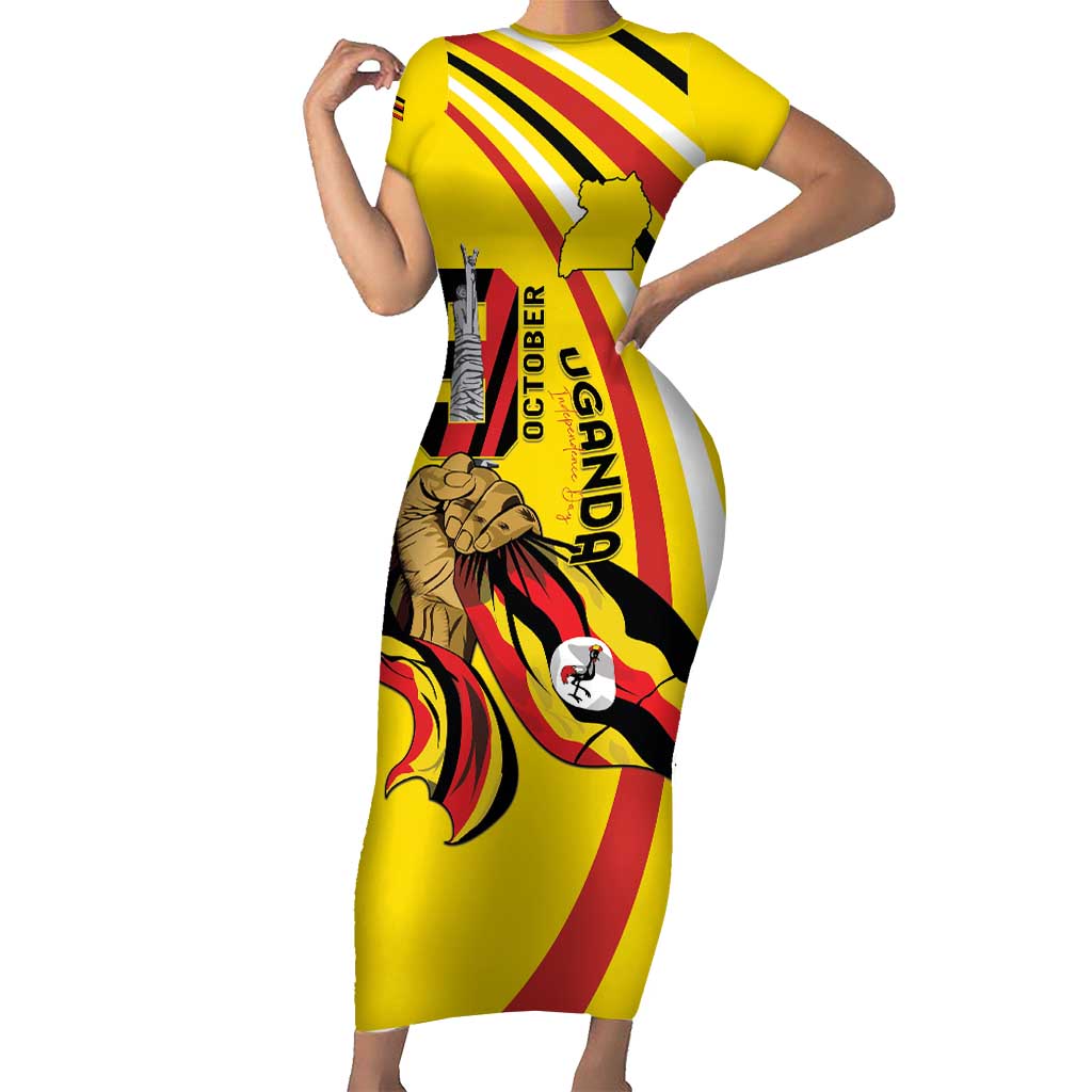 Uganda Short Sleeve Bodycon Dress 63rd Anniversary Of Independence - Wonder Print Shop