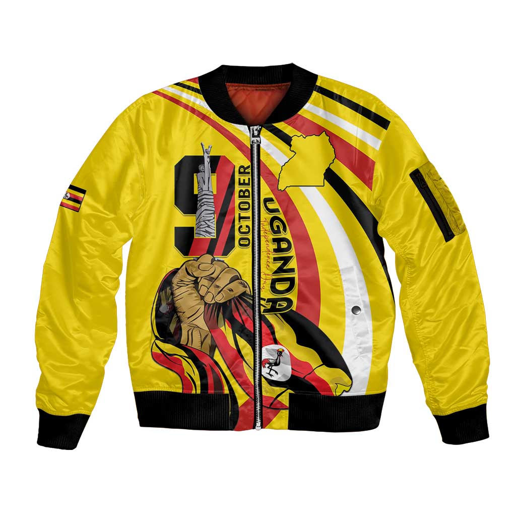 Uganda Sleeve Zip Bomber Jacket 63rd Anniversary Of Independence - Wonder Print Shop