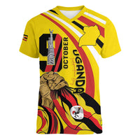 Uganda Women V-Neck T-Shirt 63rd Anniversary Of Independence - Wonder Print Shop