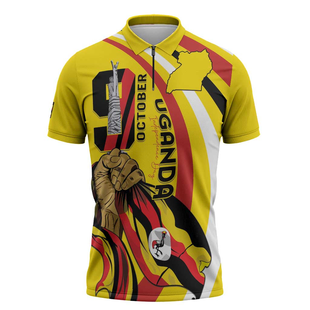 Uganda Zipper Polo Shirt 63rd Anniversary Of Independence - Wonder Print Shop
