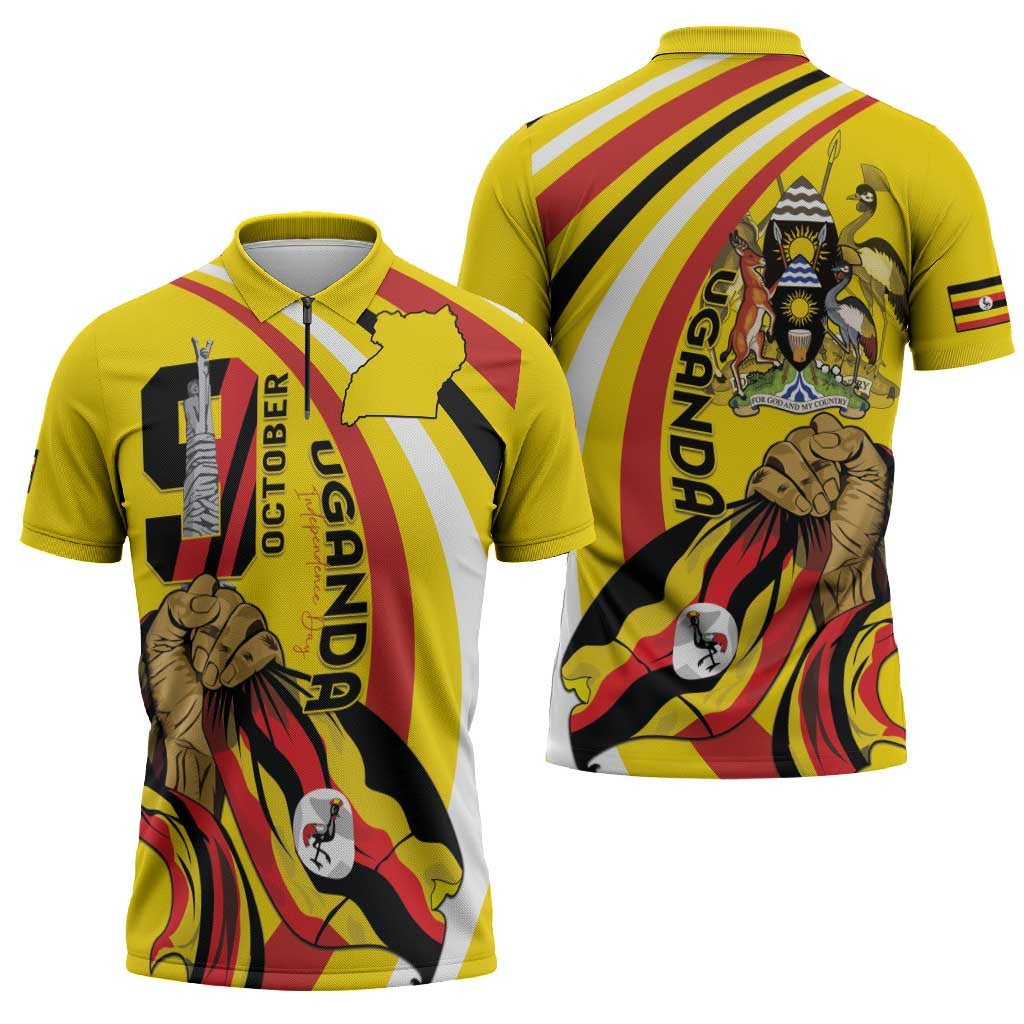 Uganda Zipper Polo Shirt 63rd Anniversary Of Independence - Wonder Print Shop