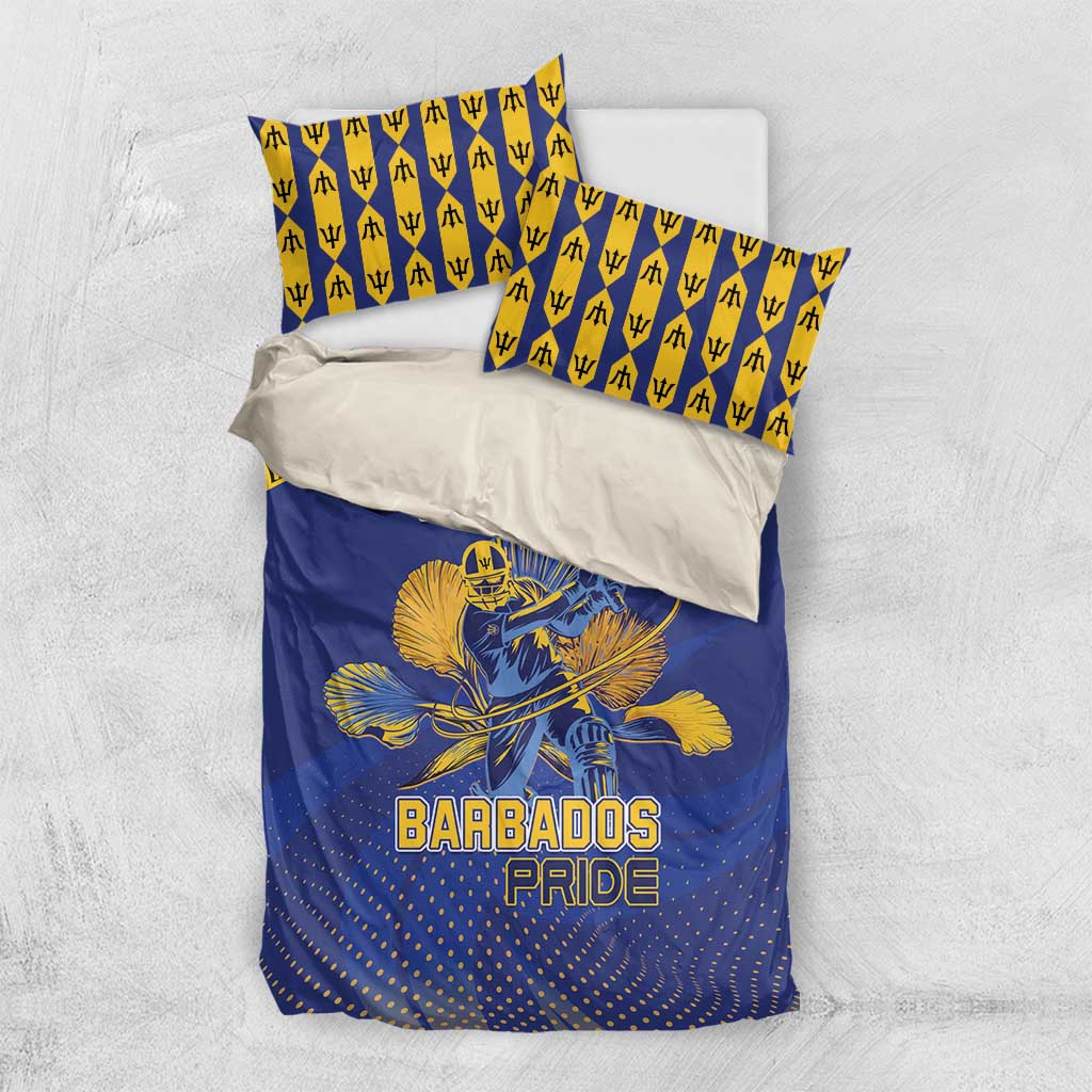 Custom Barbados Pride Cricket Bedding Set Dwarf Poinciana Flower Sporty Style - Wonder Print Shop