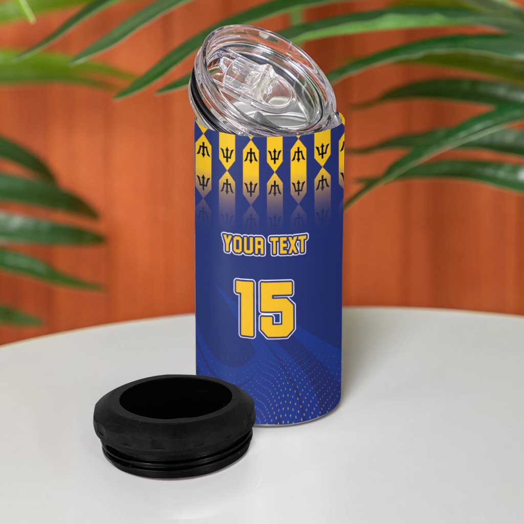 Custom Barbados Cricket 4 in 1 Can Cooler Tumbler Dwarf Poinciana Flower Sporty Style - Wonder Print Shop