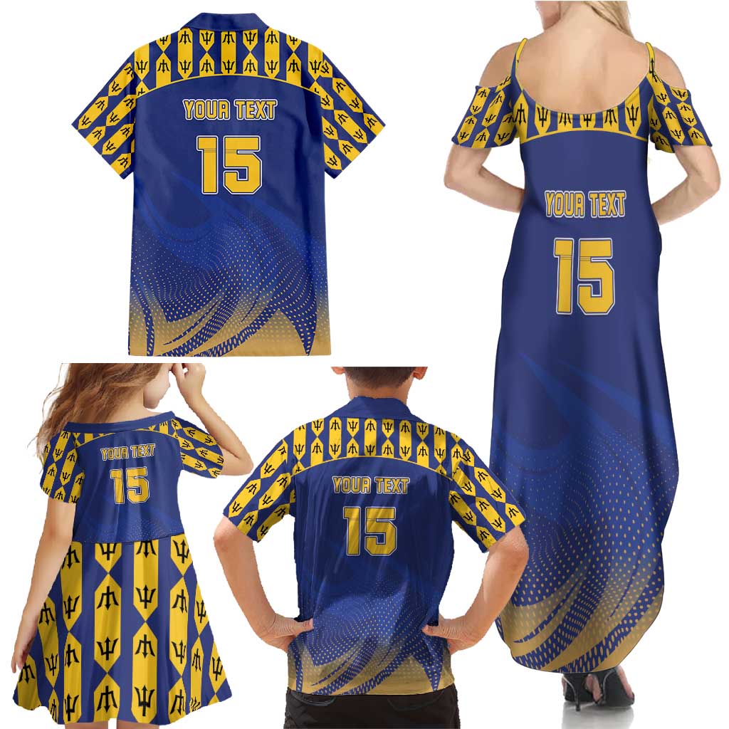 Custom Barbados Pride Cricket Family Matching Summer Maxi Dress and Hawaiian Shirt Dwarf Poinciana Flower Sporty Style - Wonder Print Shop