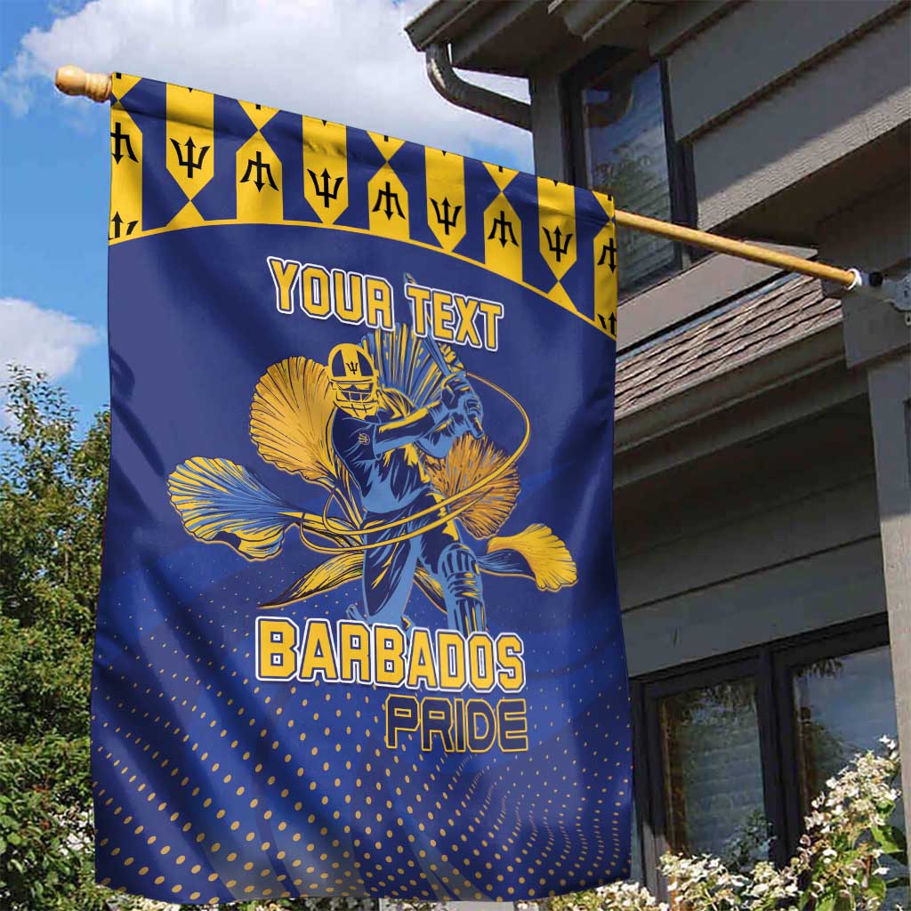 Custom Barbados Pride Cricket Garden Flag Dwarf Poinciana Flower Sporty Style - Wonder Print Shop