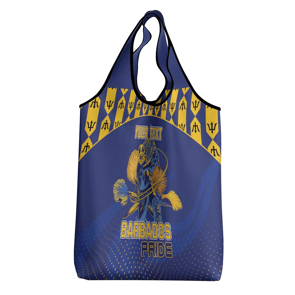 Custom Barbados Pride Cricket Grocery Bag Dwarf Poinciana Flower Sporty Style