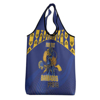 Custom Barbados Pride Cricket Grocery Bag Dwarf Poinciana Flower Sporty Style