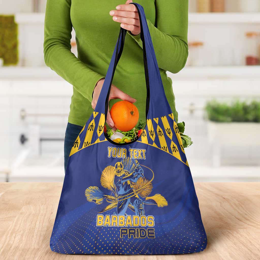 Custom Barbados Pride Cricket Grocery Bag Dwarf Poinciana Flower Sporty Style