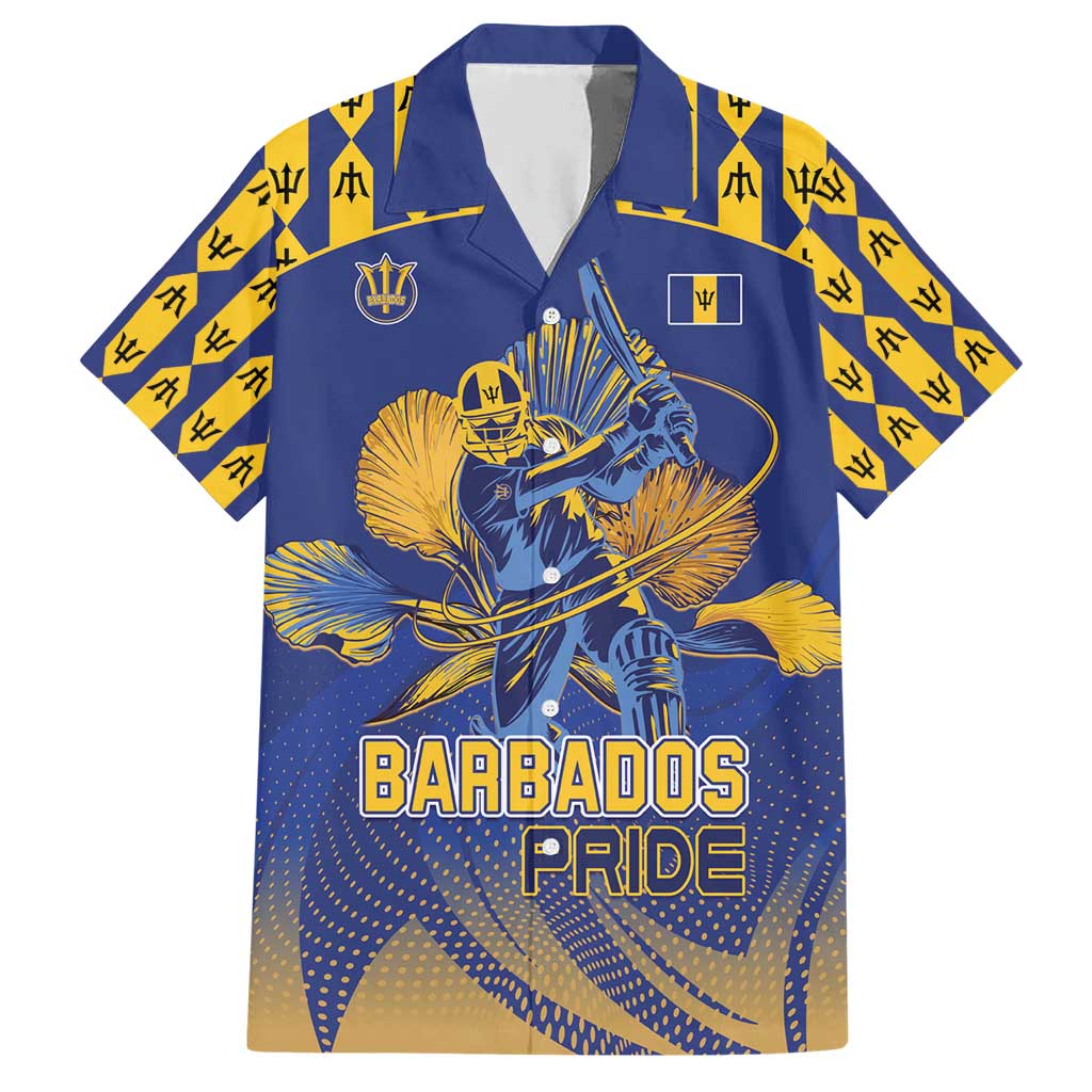 Custom Barbados Pride Cricket Hawaiian Shirt Dwarf Poinciana Flower Sporty Style - Wonder Print Shop