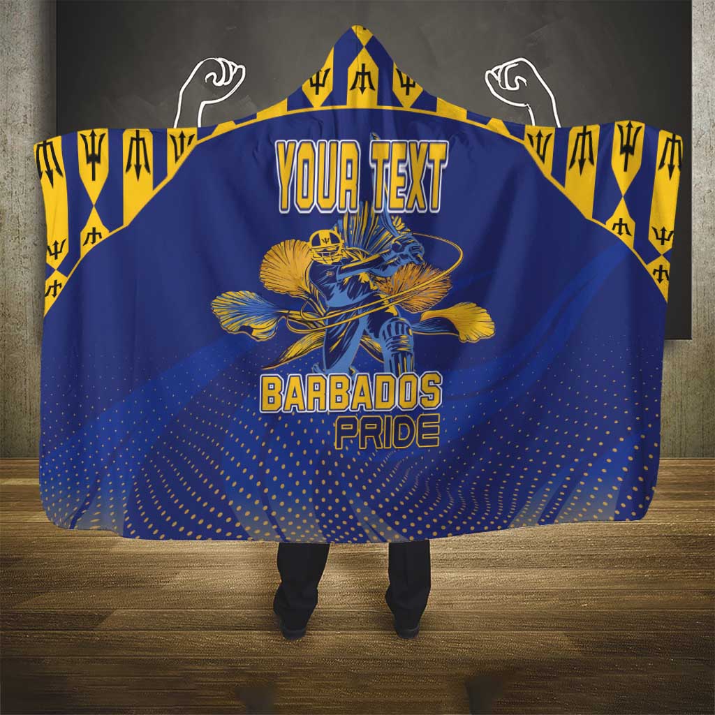 Custom Barbados Pride Cricket Hooded Blanket Dwarf Poinciana Flower Sporty Style