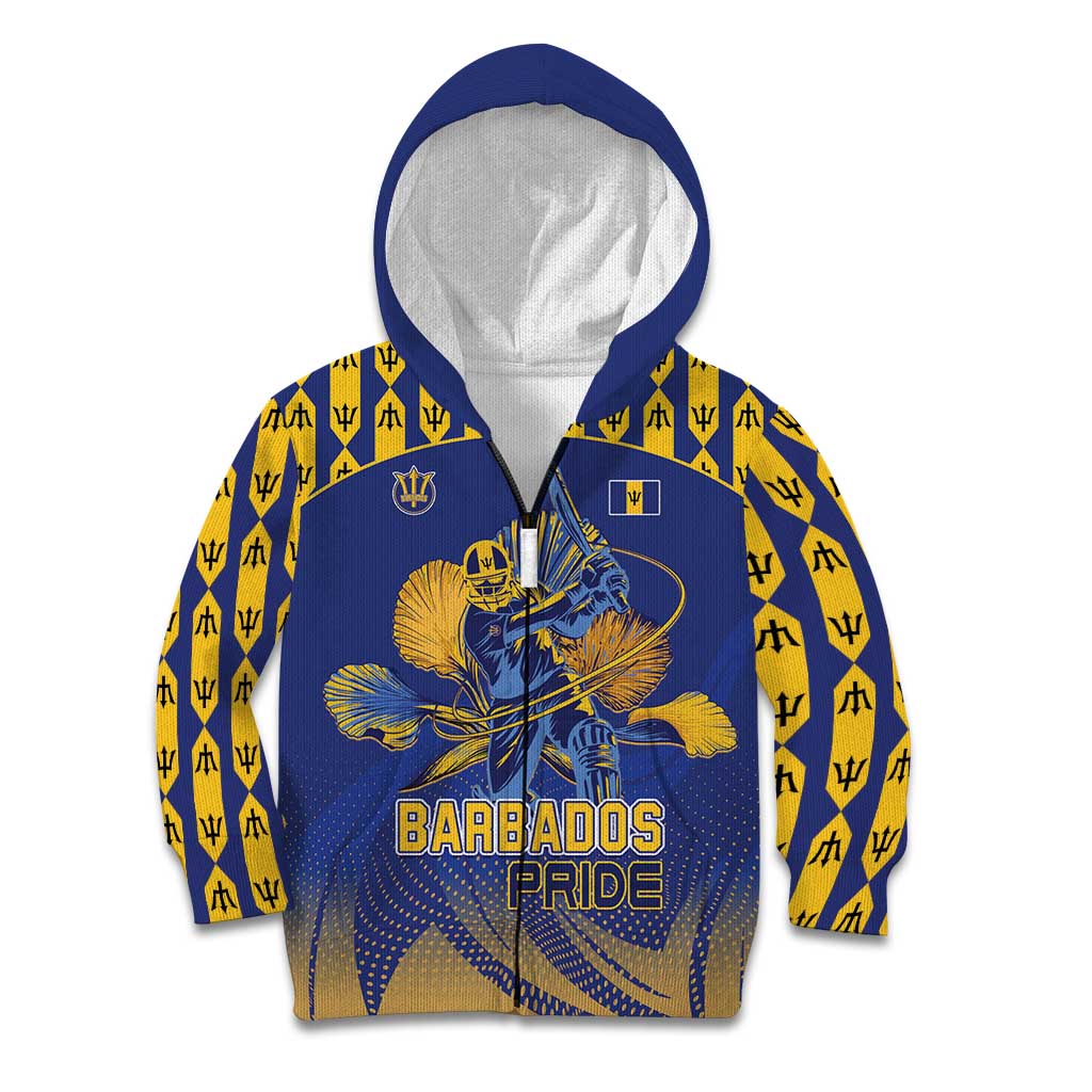Custom Barbados Pride Cricket Kid Hoodie Dwarf Poinciana Flower Sporty Style - Wonder Print Shop