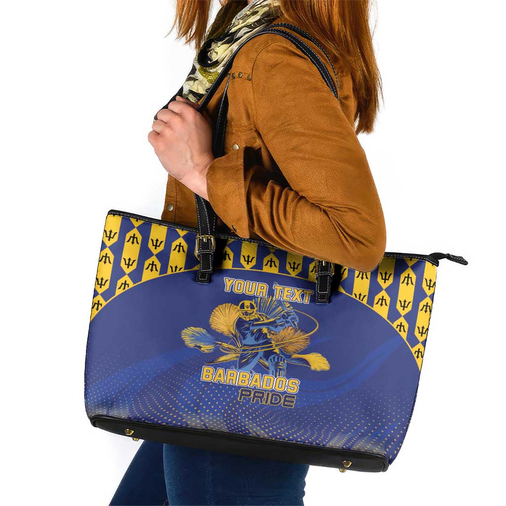 Custom Barbados Pride Cricket Leather Tote Bag Dwarf Poinciana Flower Sporty Style - Wonder Print Shop