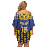 Custom Barbados Pride Cricket Off Shoulder Short Dress Dwarf Poinciana Flower Sporty Style - Wonder Print Shop