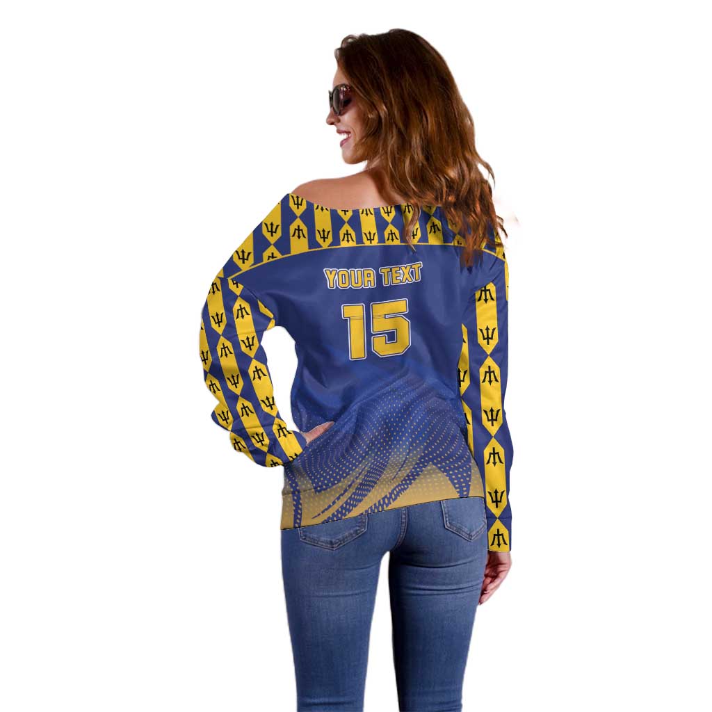 Custom Barbados Pride Cricket Off Shoulder Sweater Dwarf Poinciana Flower Sporty Style - Wonder Print Shop