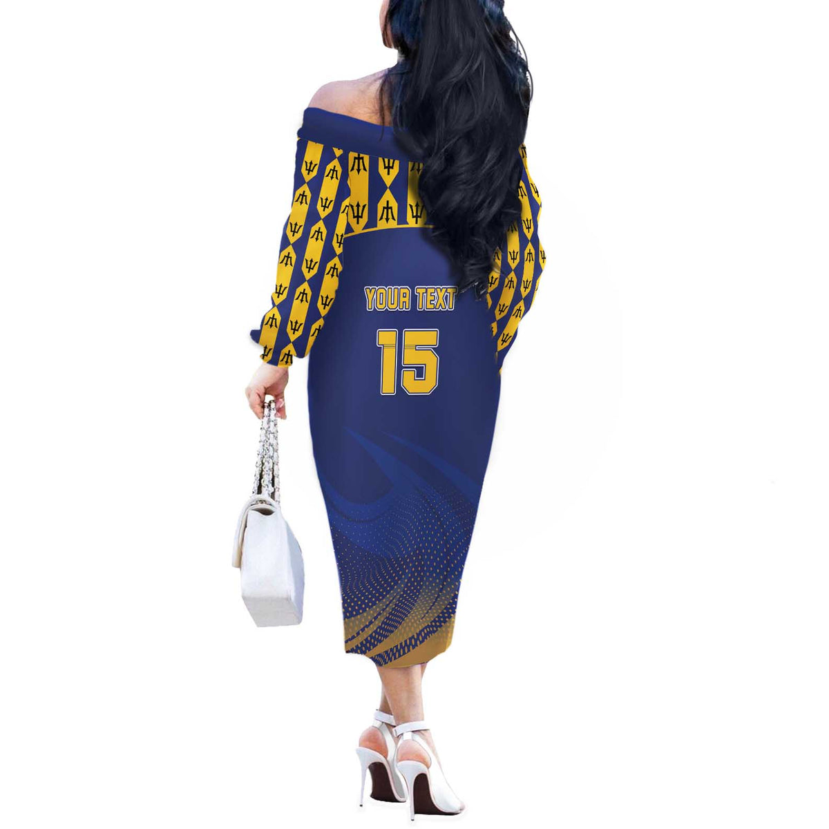 Custom Barbados Pride Cricket Off The Shoulder Long Sleeve Dress Dwarf Poinciana Flower Sporty Style - Wonder Print Shop