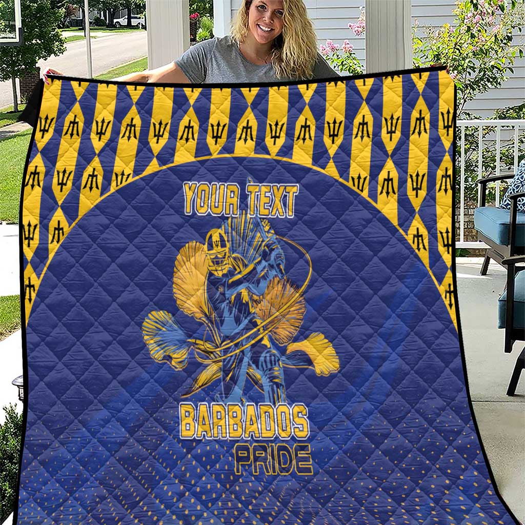 Custom Barbados Pride Cricket Quilt Dwarf Poinciana Flower Sporty Style - Wonder Print Shop