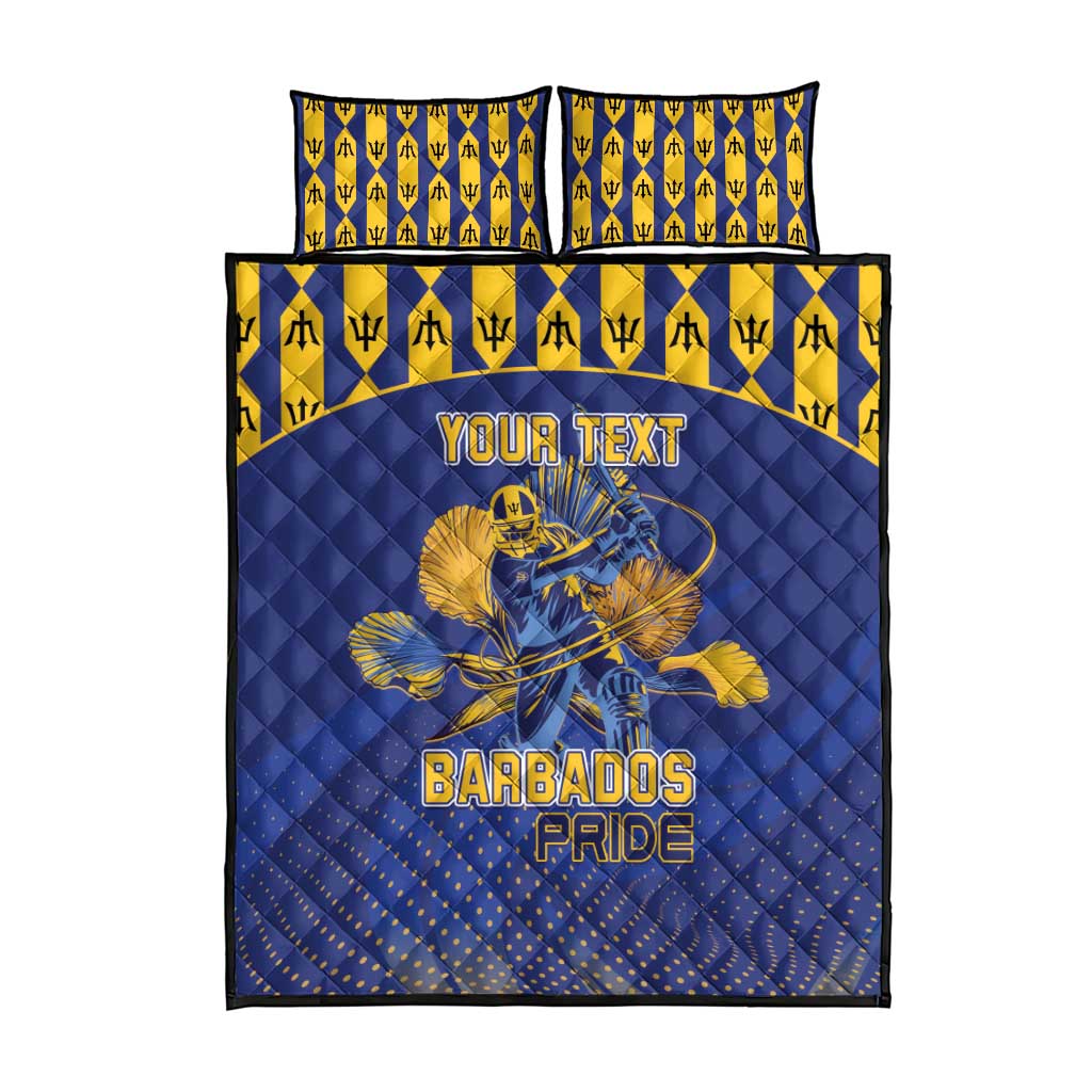 Custom Barbados Pride Cricket Quilt Bed Set Dwarf Poinciana Flower Sporty Style - Wonder Print Shop