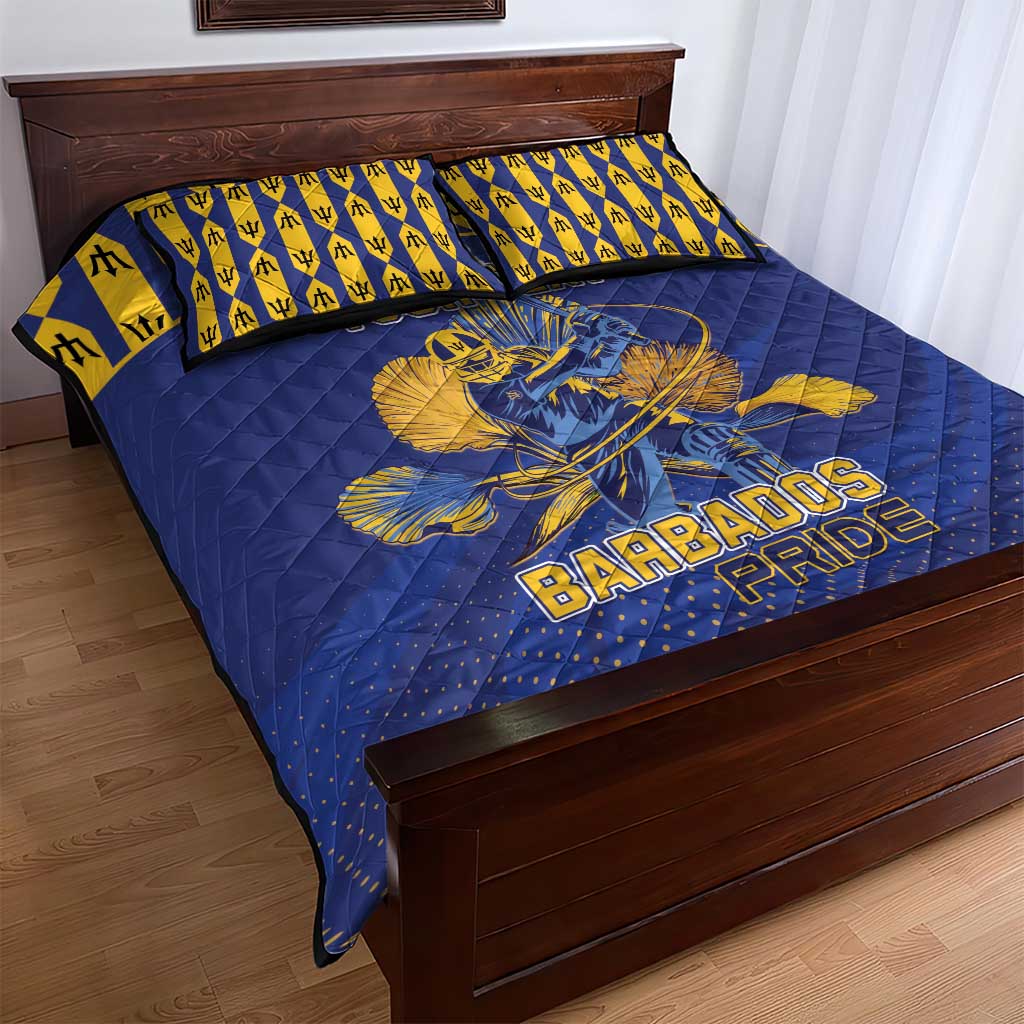 Custom Barbados Pride Cricket Quilt Bed Set Dwarf Poinciana Flower Sporty Style - Wonder Print Shop