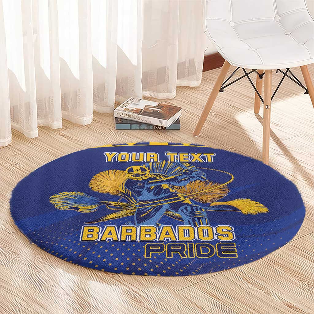 Custom Barbados Pride Cricket Round Carpet Dwarf Poinciana Flower Sporty Style