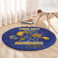 Custom Barbados Pride Cricket Round Carpet Dwarf Poinciana Flower Sporty Style