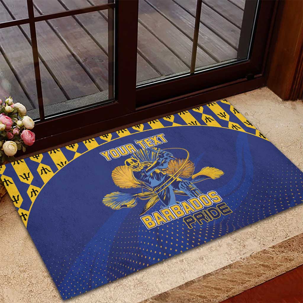 Custom Barbados Pride Cricket Rubber Doormat Dwarf Poinciana Flower Sporty Style - Wonder Print Shop