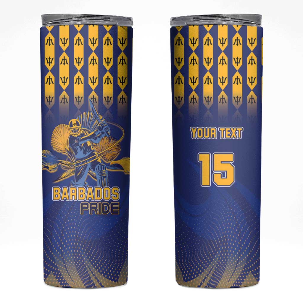 Custom Barbados Cricket Skinny Tumbler Dwarf Poinciana Flower Sporty Style - Wonder Print Shop