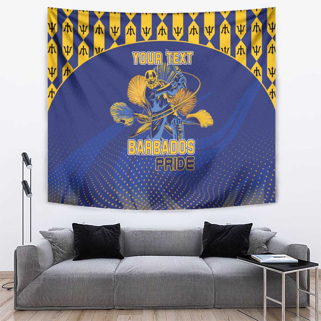 Custom Barbados Pride Cricket Tapestry Dwarf Poinciana Flower Sporty Style - Wonder Print Shop