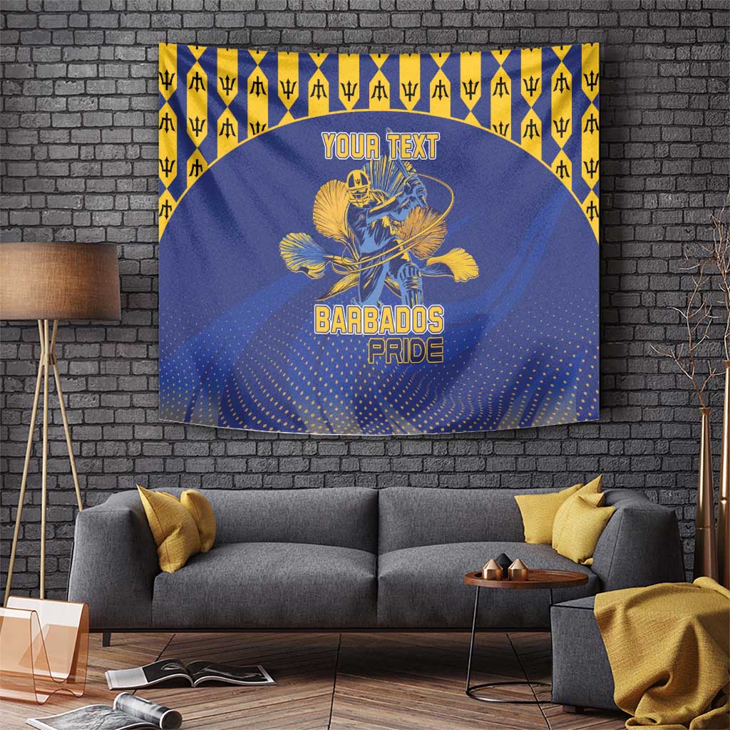 Custom Barbados Pride Cricket Tapestry Dwarf Poinciana Flower Sporty Style - Wonder Print Shop