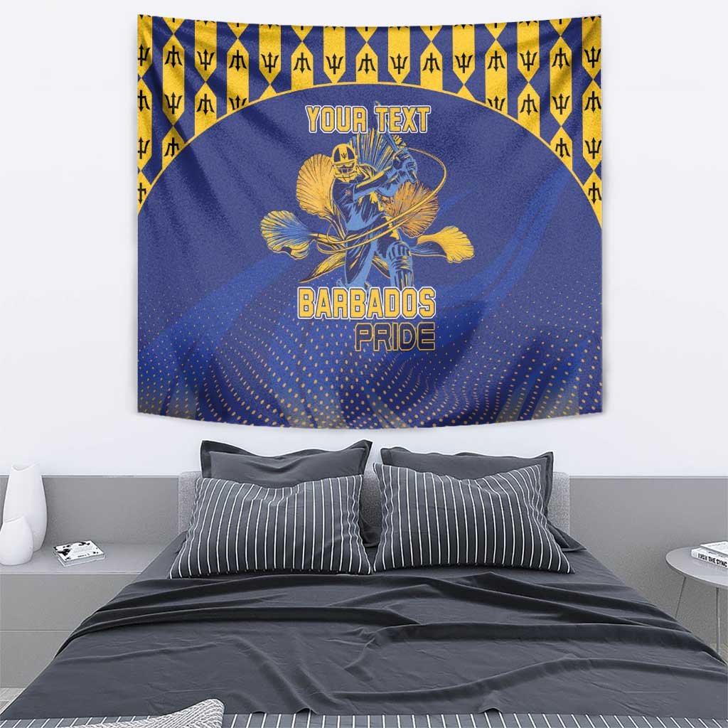 Custom Barbados Pride Cricket Tapestry Dwarf Poinciana Flower Sporty Style - Wonder Print Shop