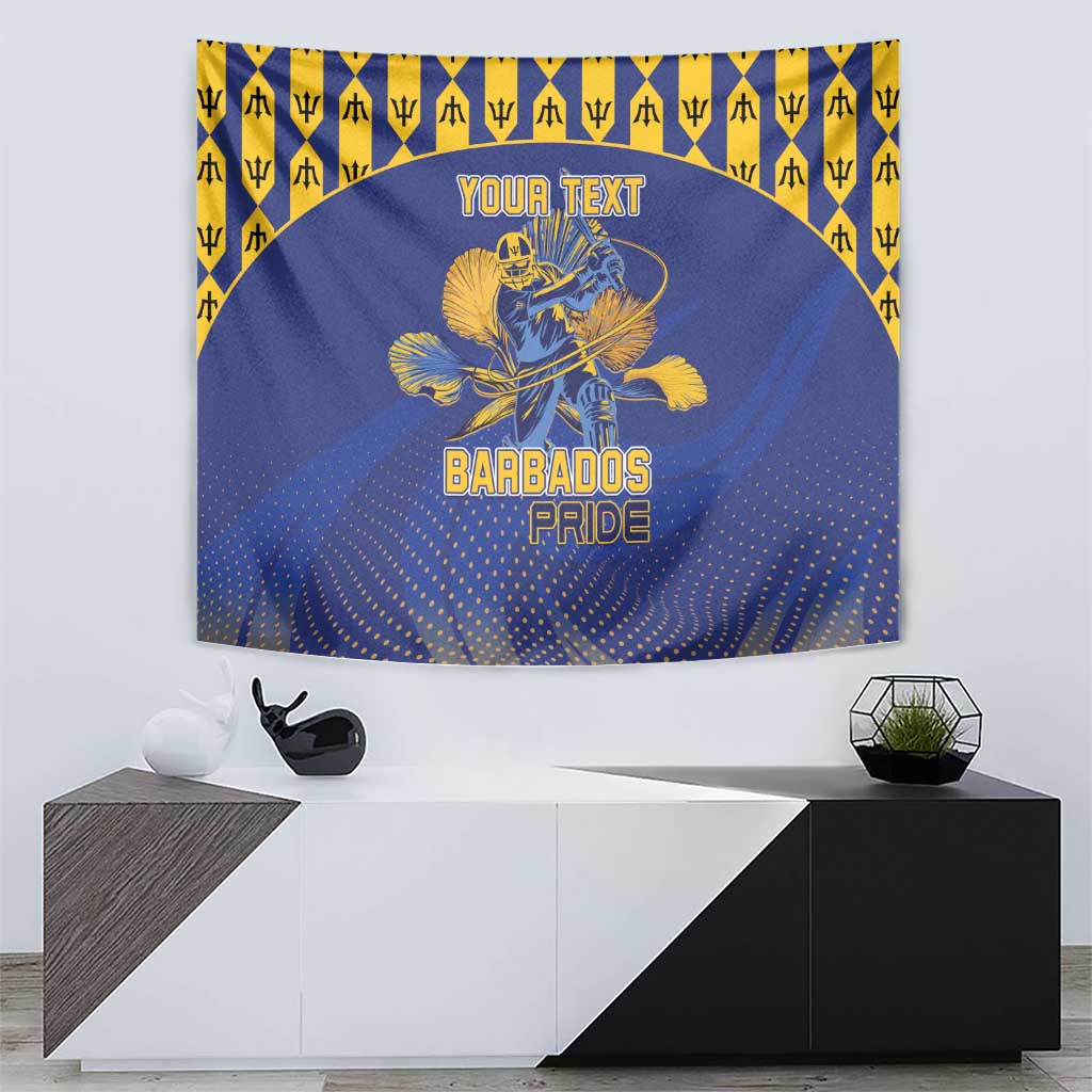 Custom Barbados Pride Cricket Tapestry Dwarf Poinciana Flower Sporty Style - Wonder Print Shop