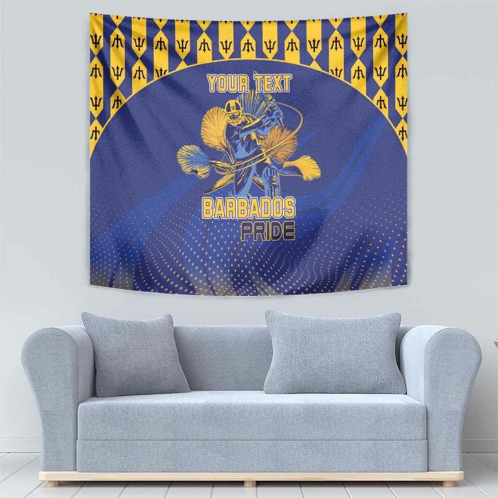 Custom Barbados Pride Cricket Tapestry Dwarf Poinciana Flower Sporty Style - Wonder Print Shop