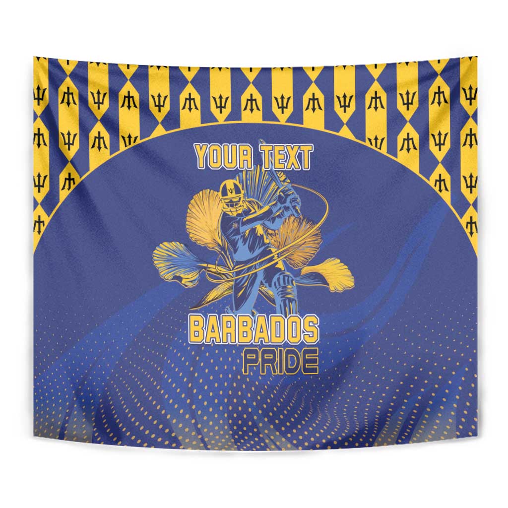 Custom Barbados Pride Cricket Tapestry Dwarf Poinciana Flower Sporty Style - Wonder Print Shop