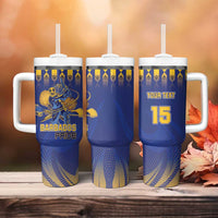 Custom Barbados Cricket Tumbler With Handle Dwarf Poinciana Flower Sporty Style - Wonder Print Shop