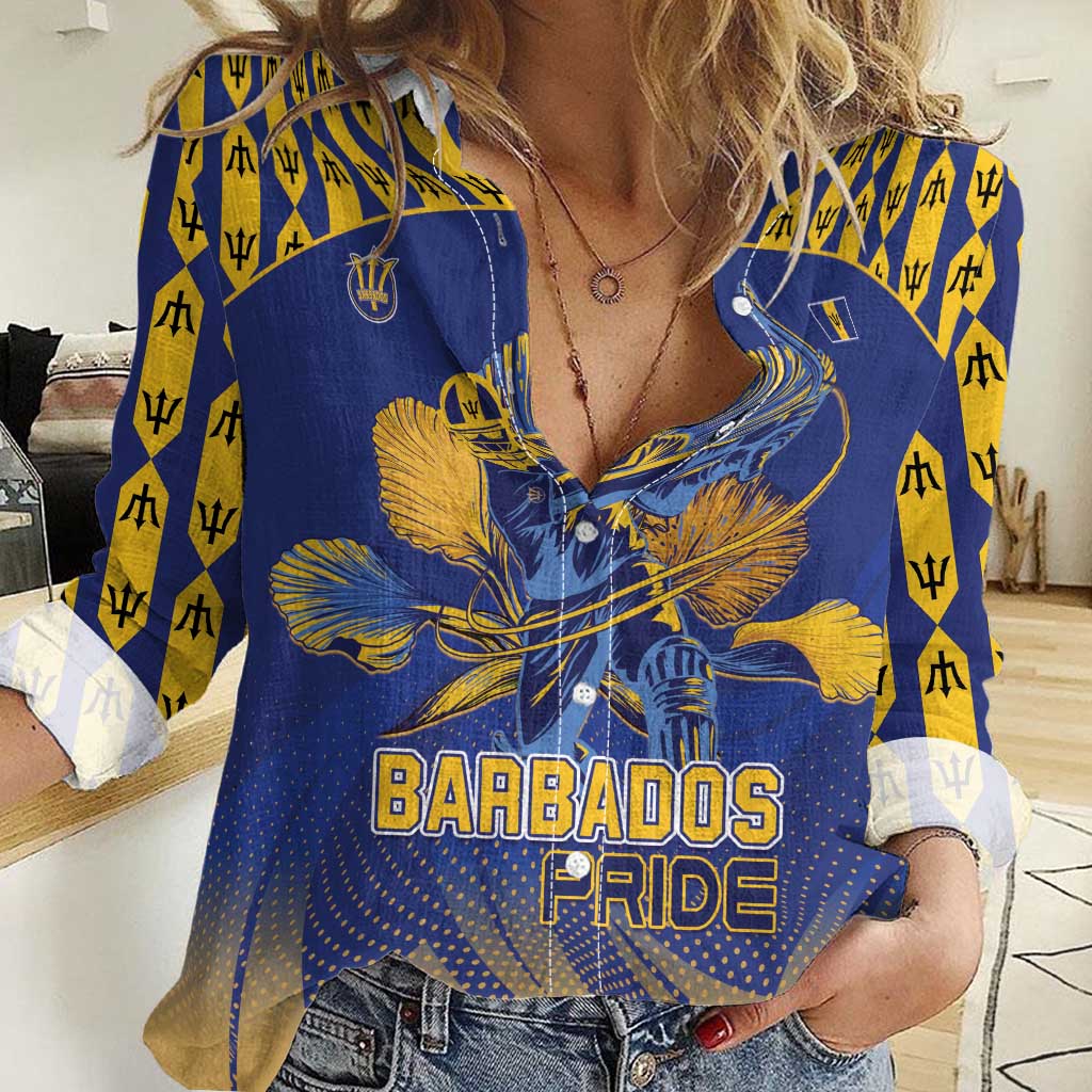 Custom Barbados Pride Cricket Women Casual Shirt Dwarf Poinciana Flower Sporty Style - Wonder Print Shop