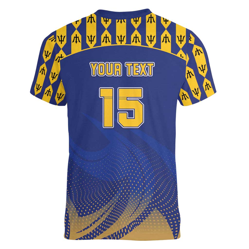 Custom Barbados Pride Cricket Women V-Neck T-Shirt Dwarf Poinciana Flower Sporty Style - Wonder Print Shop