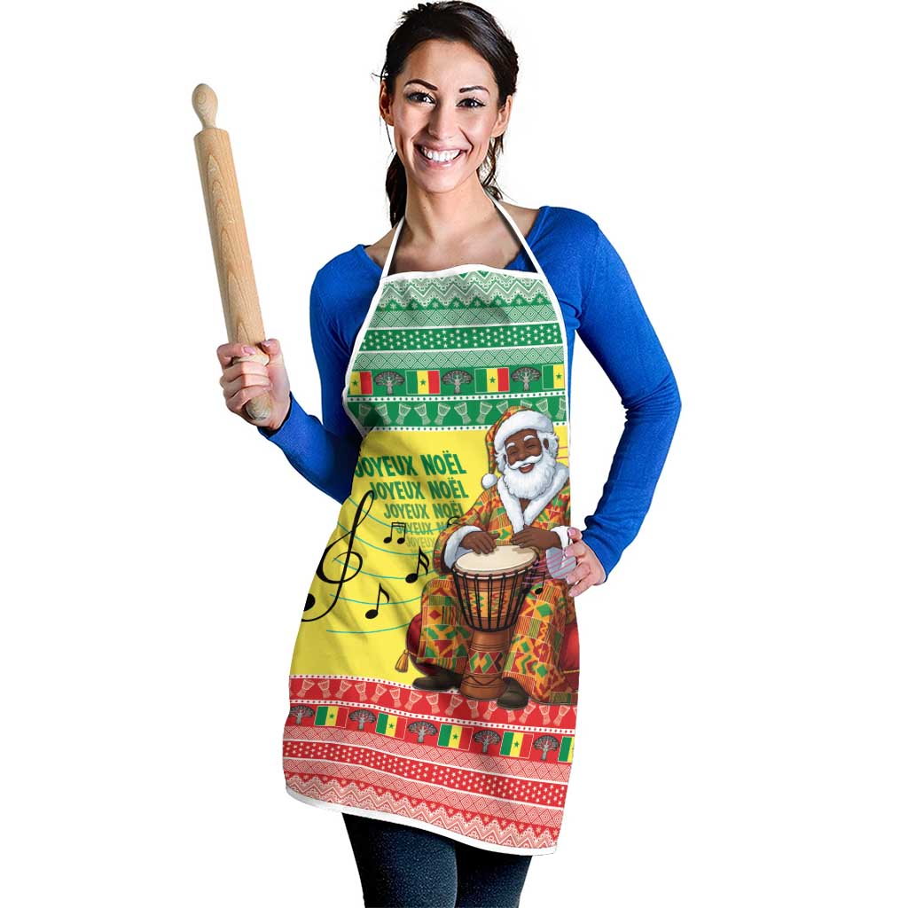 Senegal Christmas Apron Black Santa Playing Djembe Drum - Wonder Print Shop