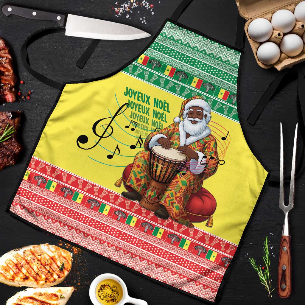 Senegal Christmas Apron Black Santa Playing Djembe Drum - Wonder Print Shop