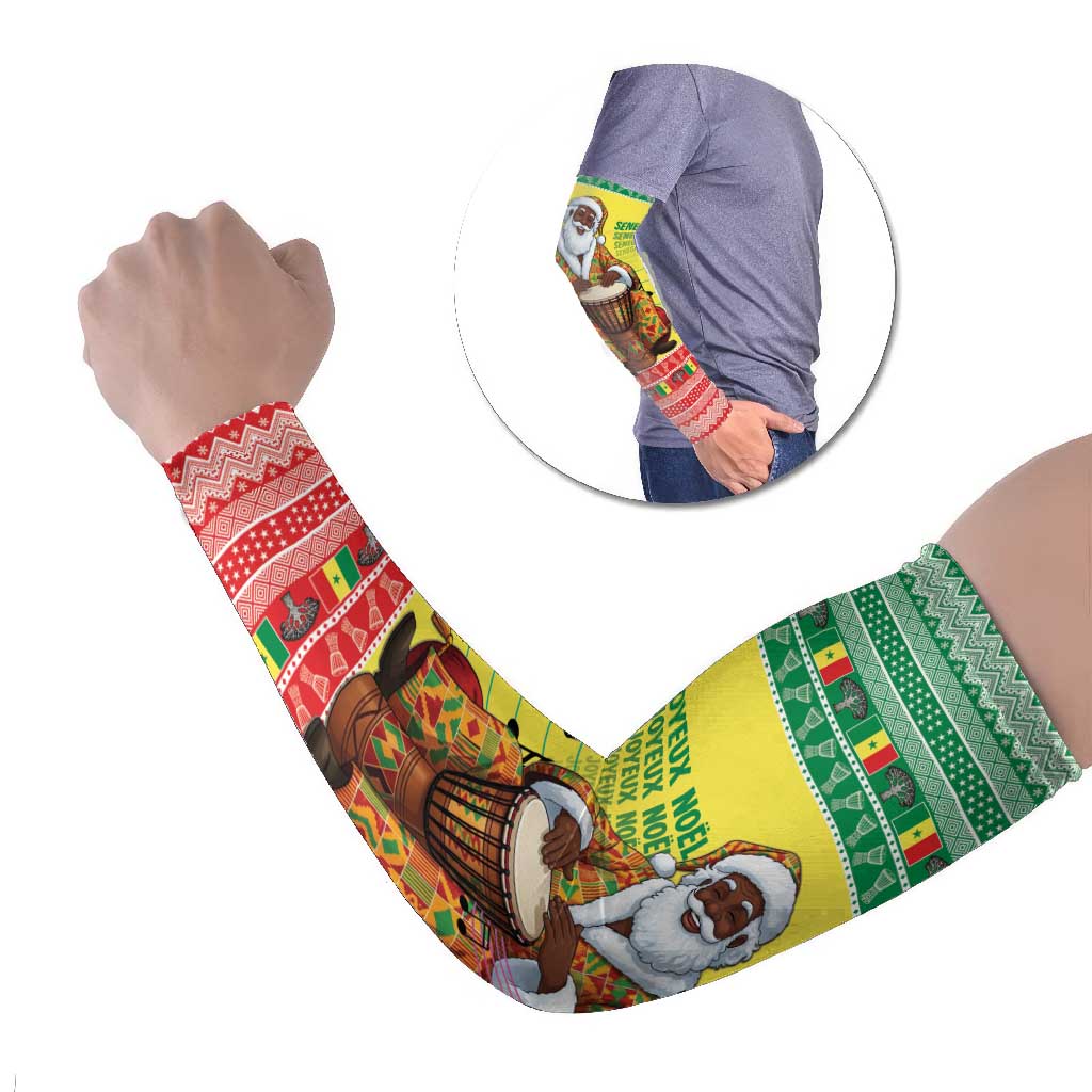 Senegal Christmas Arm Sleeves Black Santa Playing Djembe Drum - Wonder Print Shop