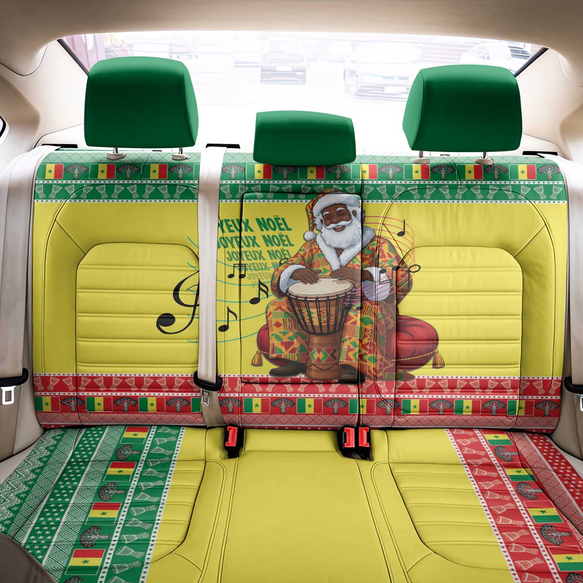 Senegal Christmas Back Car Seat Cover Black Santa Playing Djembe Drum - Wonder Print Shop