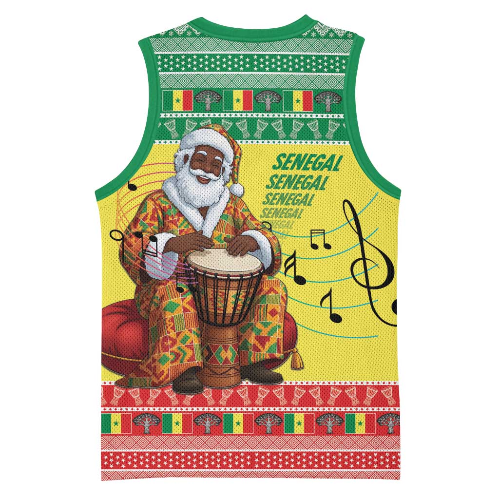 Senegal Christmas Basketball Jersey Black Santa Playing Djembe Drum - Wonder Print Shop