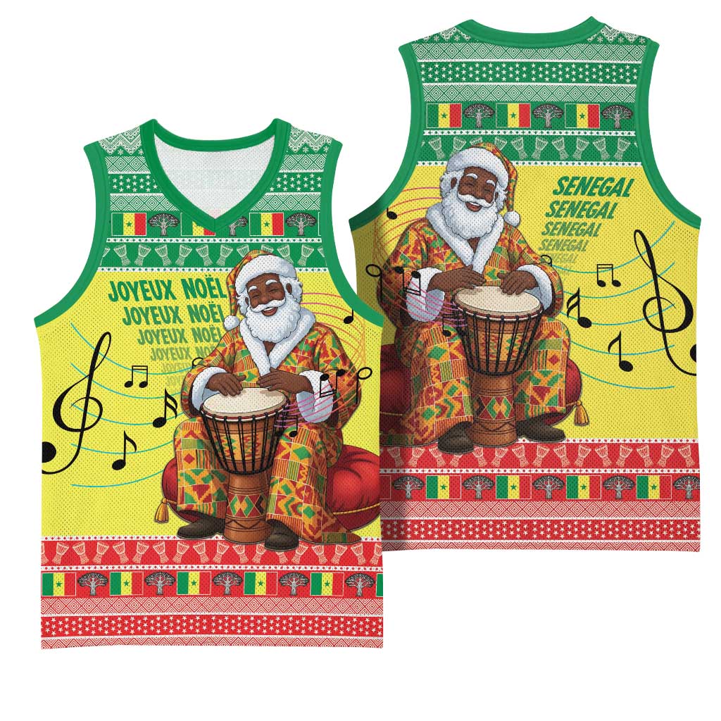 Senegal Christmas Basketball Jersey Black Santa Playing Djembe Drum - Wonder Print Shop