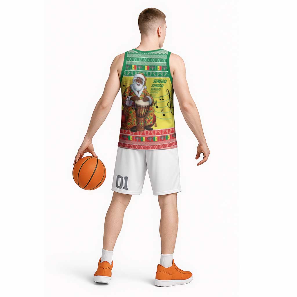 Senegal Christmas Basketball Jersey Black Santa Playing Djembe Drum - Wonder Print Shop