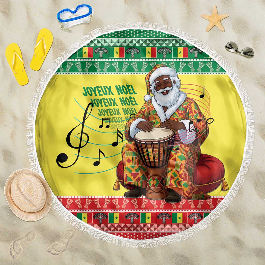 Senegal Christmas Beach Blanket Black Santa Playing Djembe Drum - Wonder Print Shop