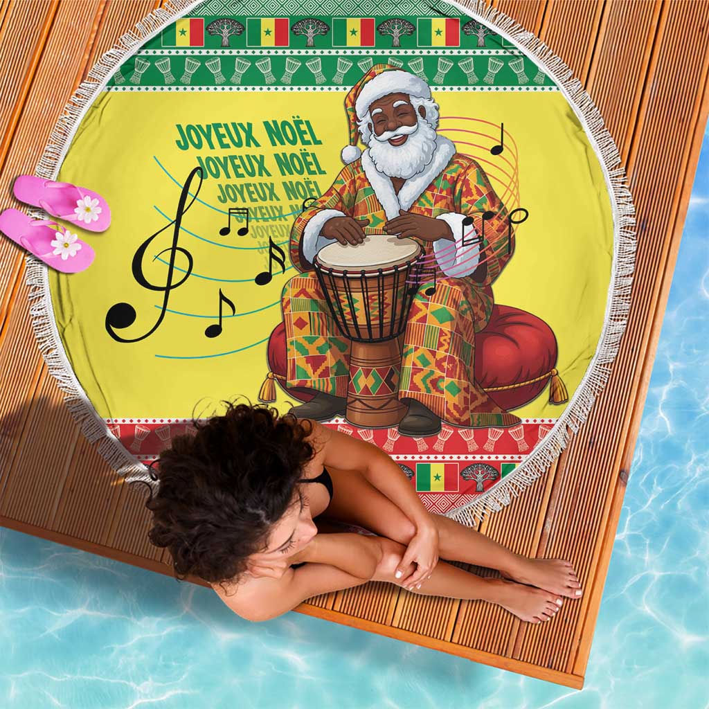 Senegal Christmas Beach Blanket Black Santa Playing Djembe Drum - Wonder Print Shop