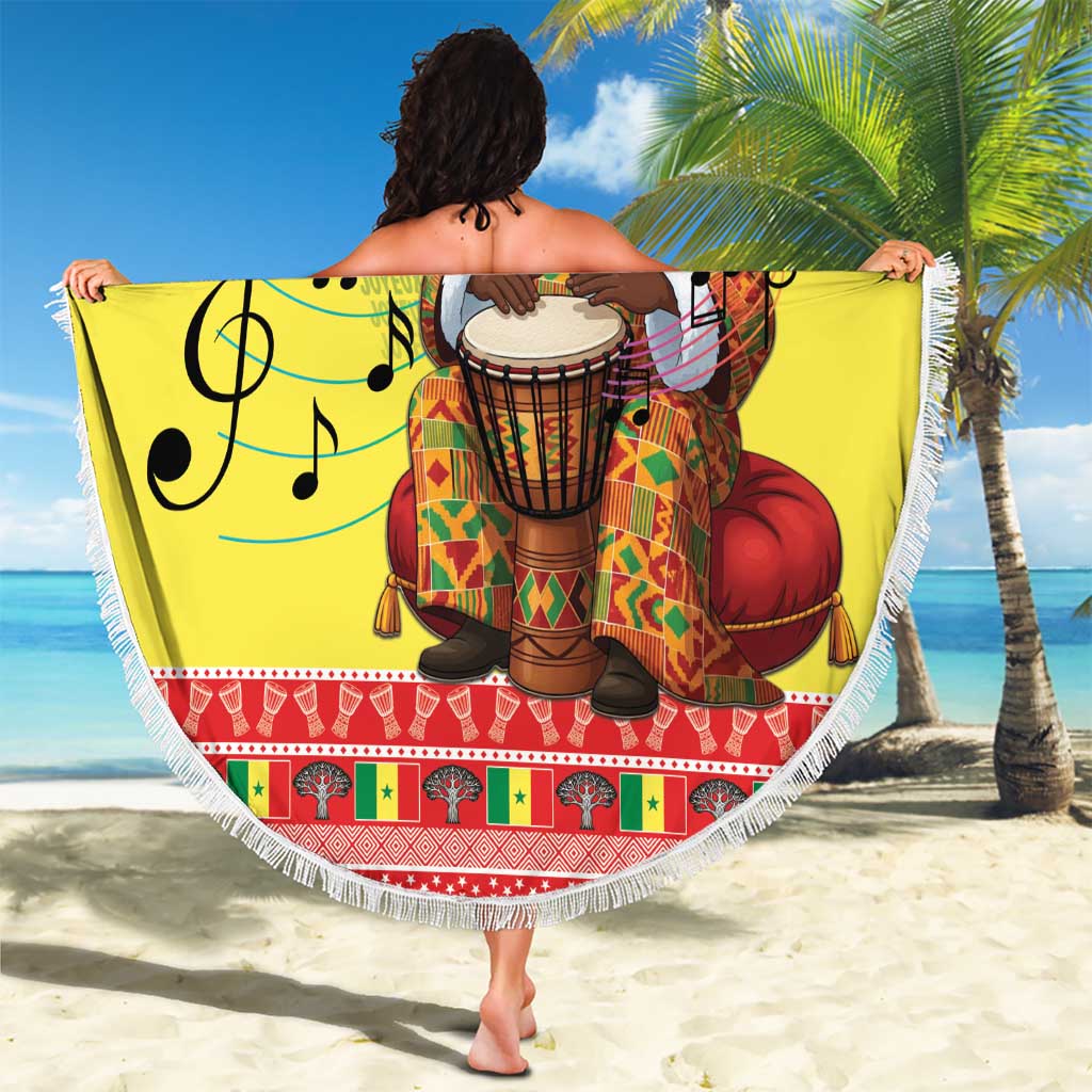 Senegal Christmas Beach Blanket Black Santa Playing Djembe Drum - Wonder Print Shop