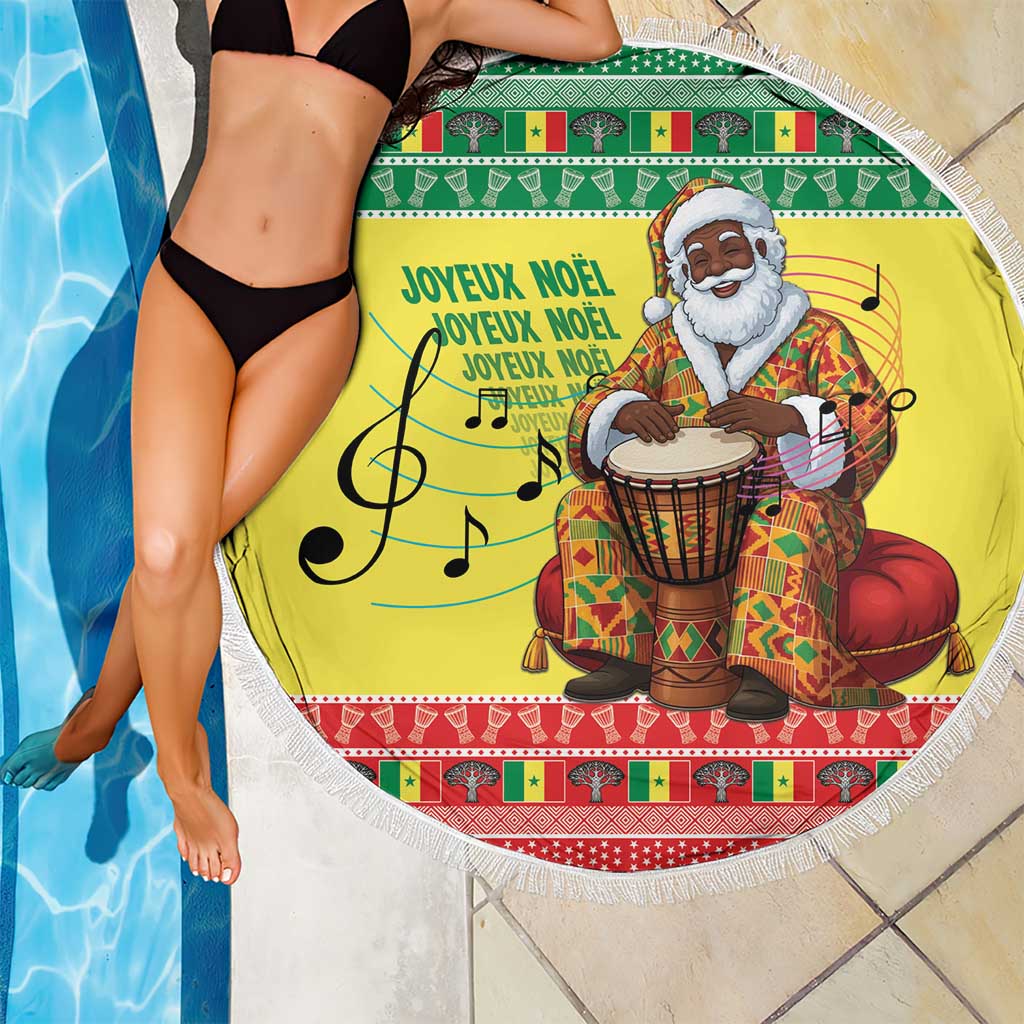 Senegal Christmas Beach Blanket Black Santa Playing Djembe Drum - Wonder Print Shop