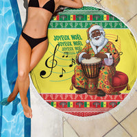 Senegal Christmas Beach Blanket Black Santa Playing Djembe Drum - Wonder Print Shop