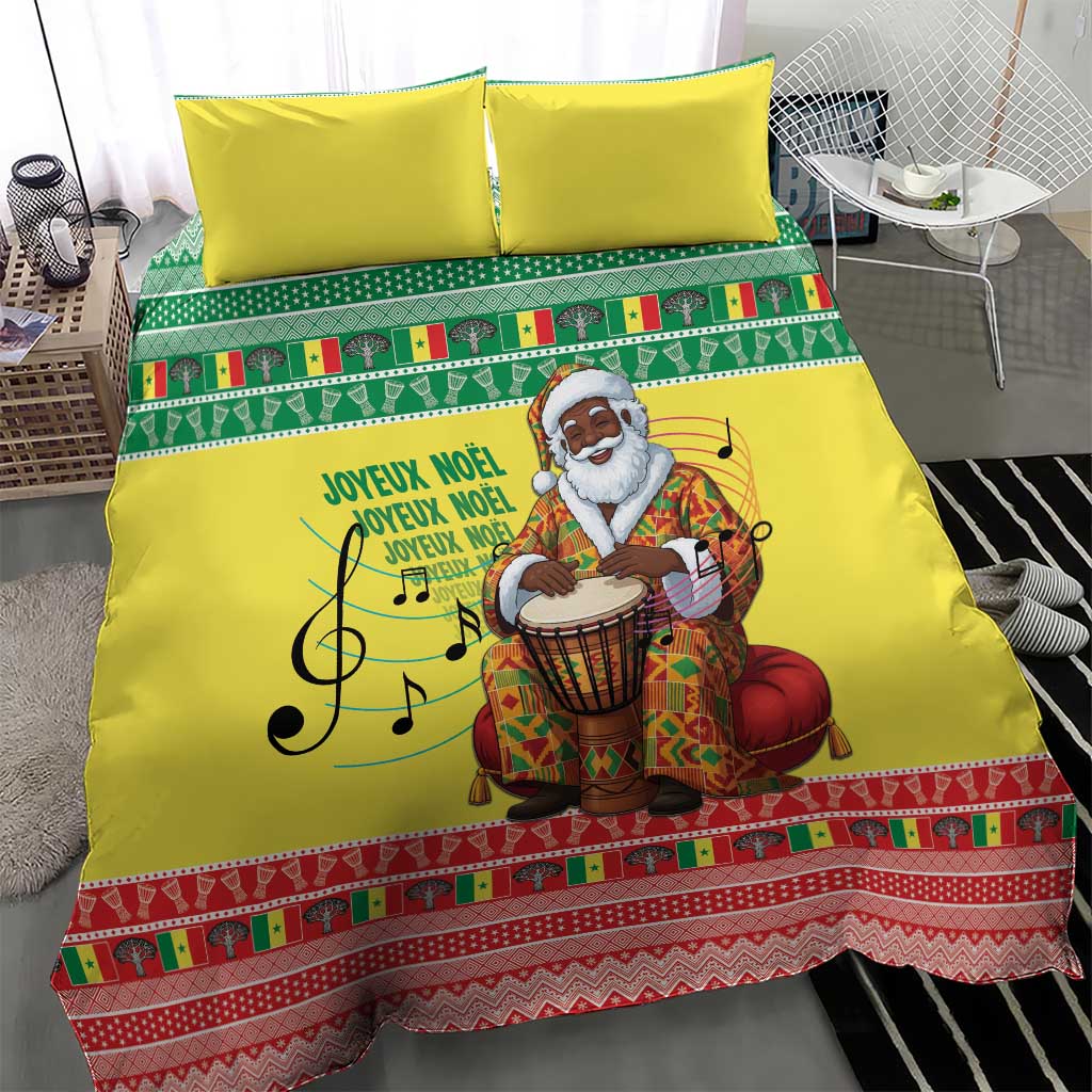 Senegal Christmas Bedding Set Black Santa Playing Djembe Drum - Wonder Print Shop