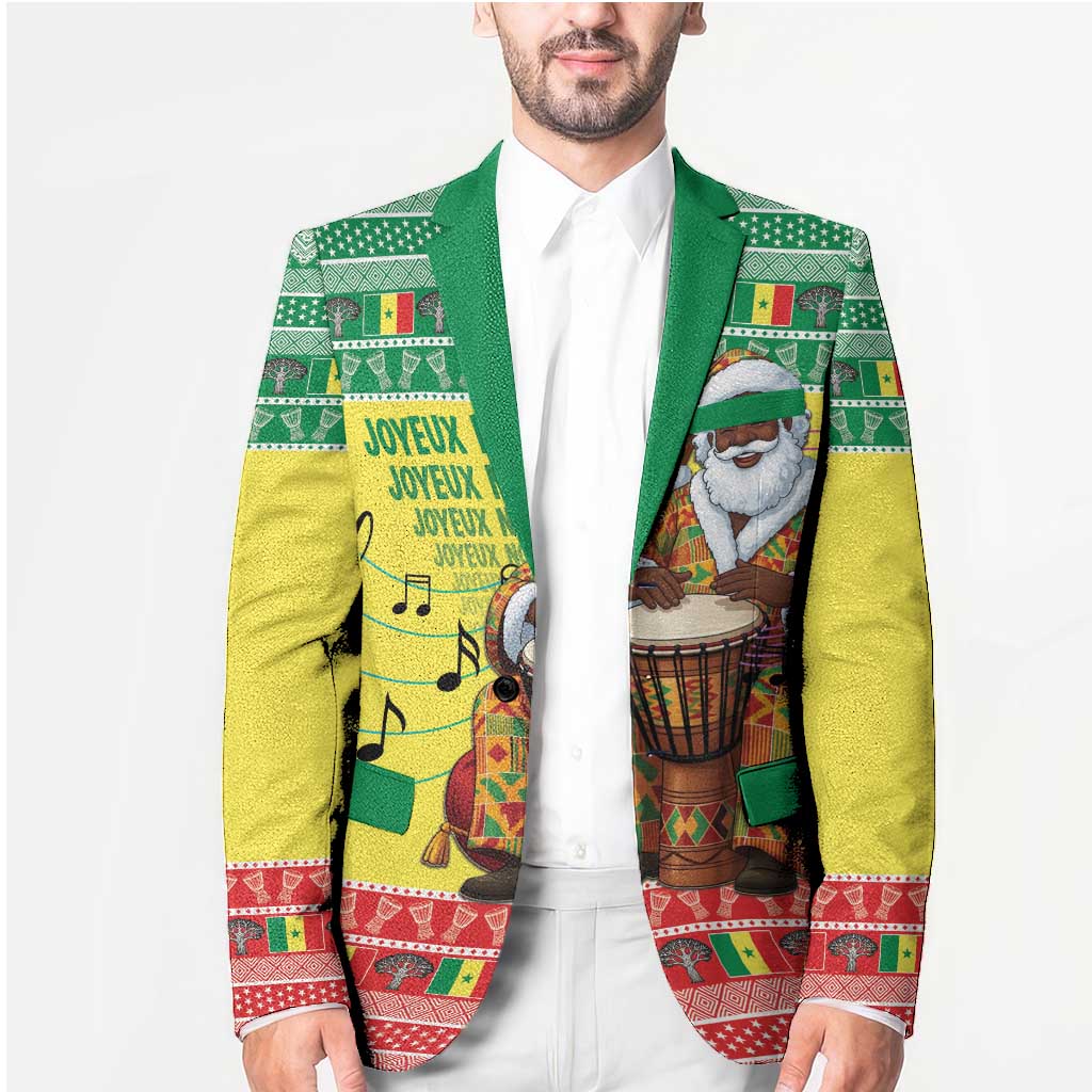 Senegal Christmas Blazer Black Santa Playing Djembe Drum - Wonder Print Shop